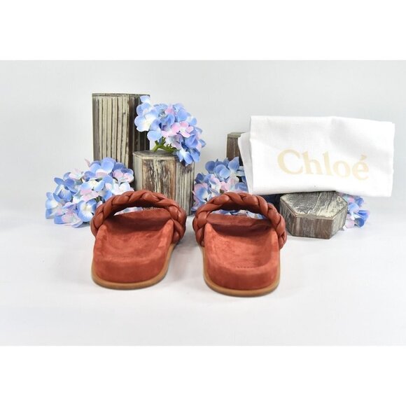 Chloe Terracotta Brown Leather Kacey Woven Flat Mules Slides Sz 37 NIB - Picture 9 of 11